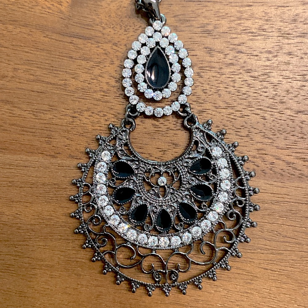 Black and Silver Medallion Necklace
